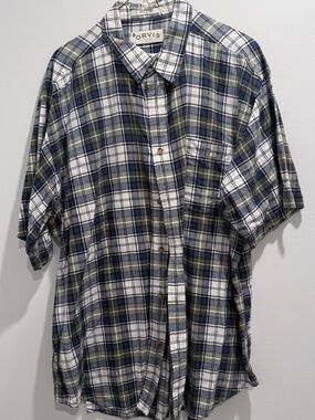 Orvis Green & Blue Plaid Short-Sleeve Button-Down Shirt